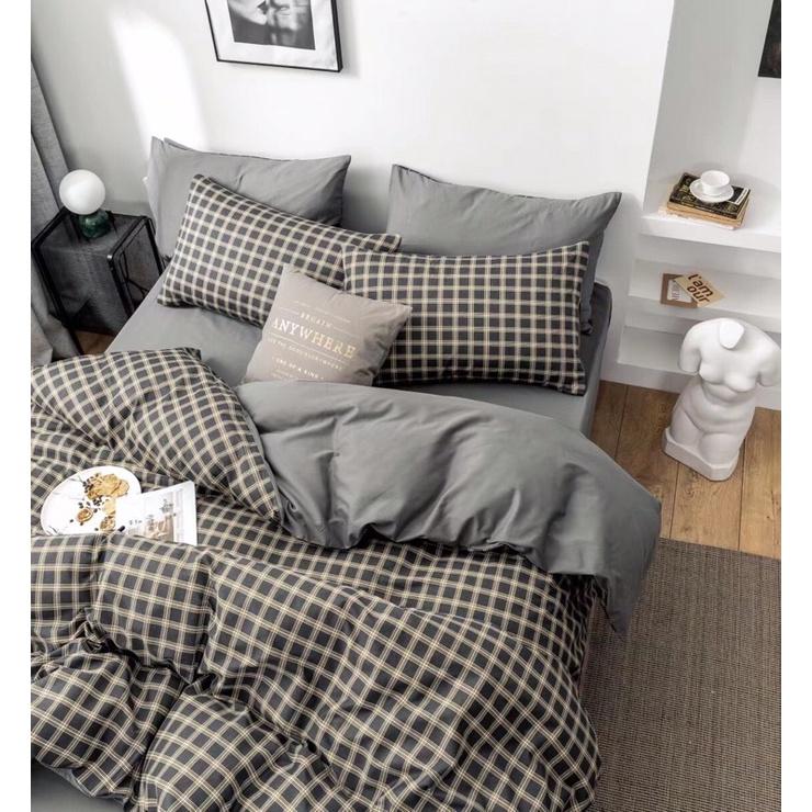 Set Cotton Living 100%cotton Hàng Nhập Khẩu 4 Món Kẻ Đen Vàng Đơn Giản