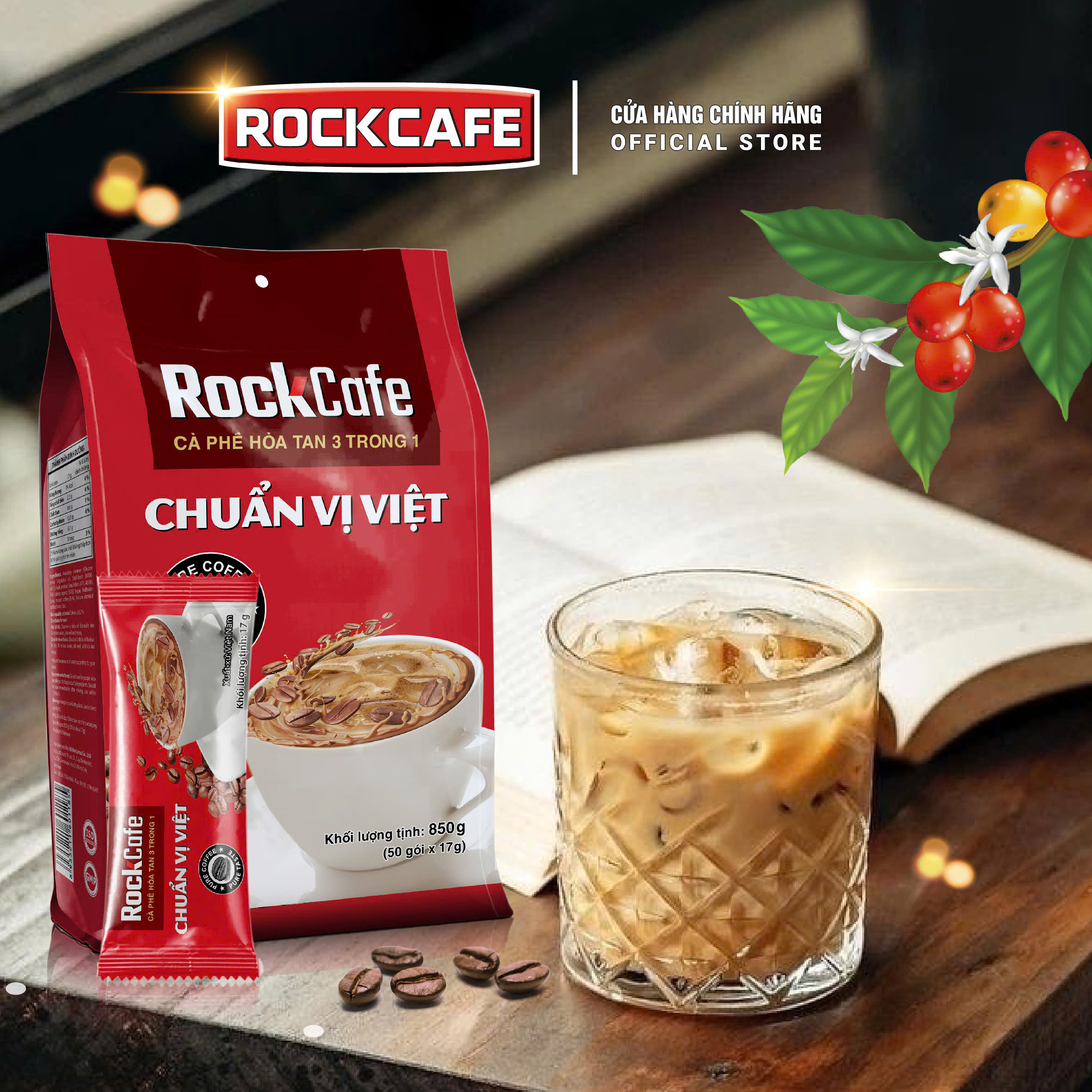 ROCKCAFE - MUA CÀ PHÊ CHUẨN VỊ VIỆT (TÚI 50 GÓI X 17 GRAM) TẶNG GÓI CAPPUCCINO MUỐI (30 GRAM)