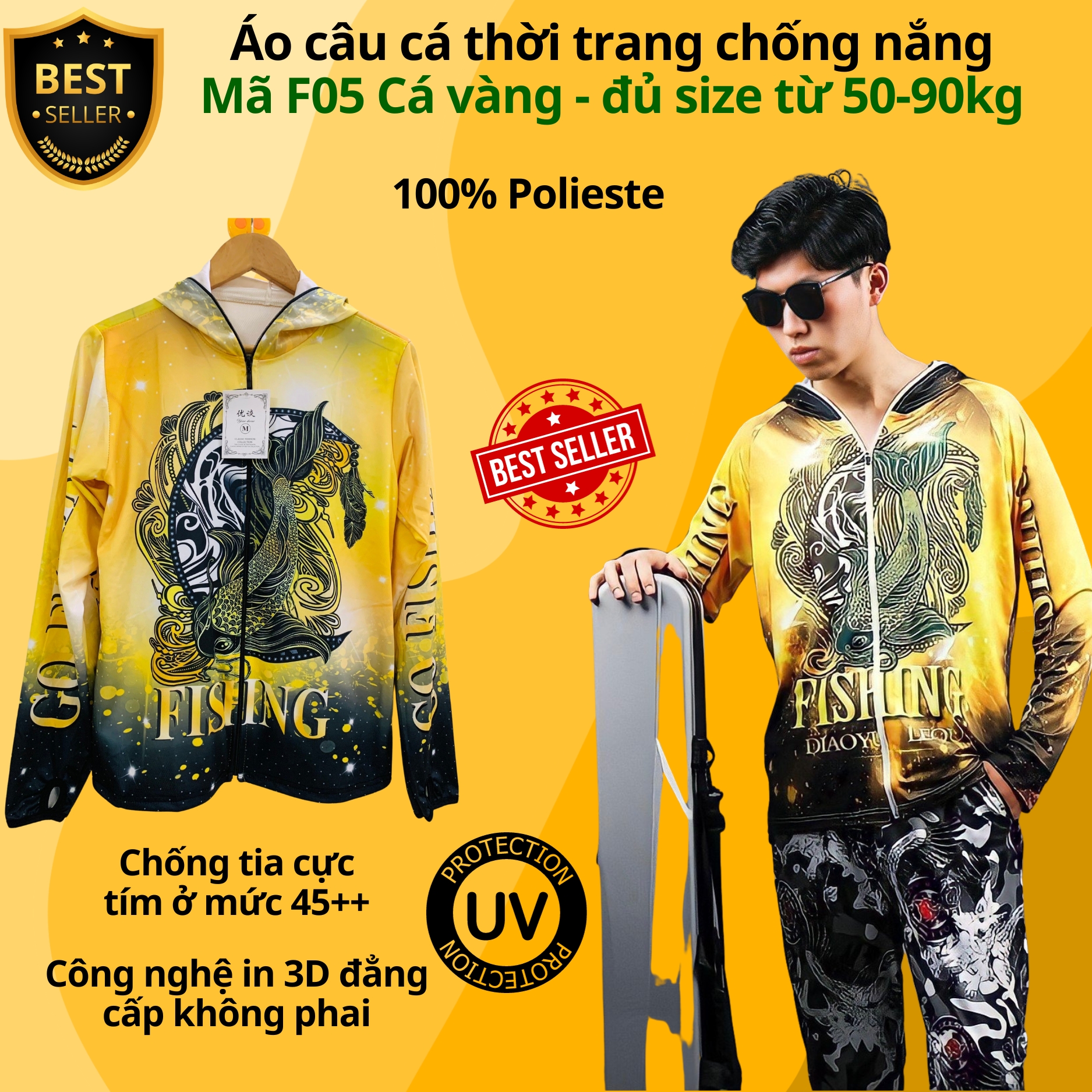 Áo câu cá thời trang chống nắng F05 Cá vàng F02 Big Fish đủ size từ 50-85kg - Áo đi câu chất liệu chống tia UV cao cấp D Danido