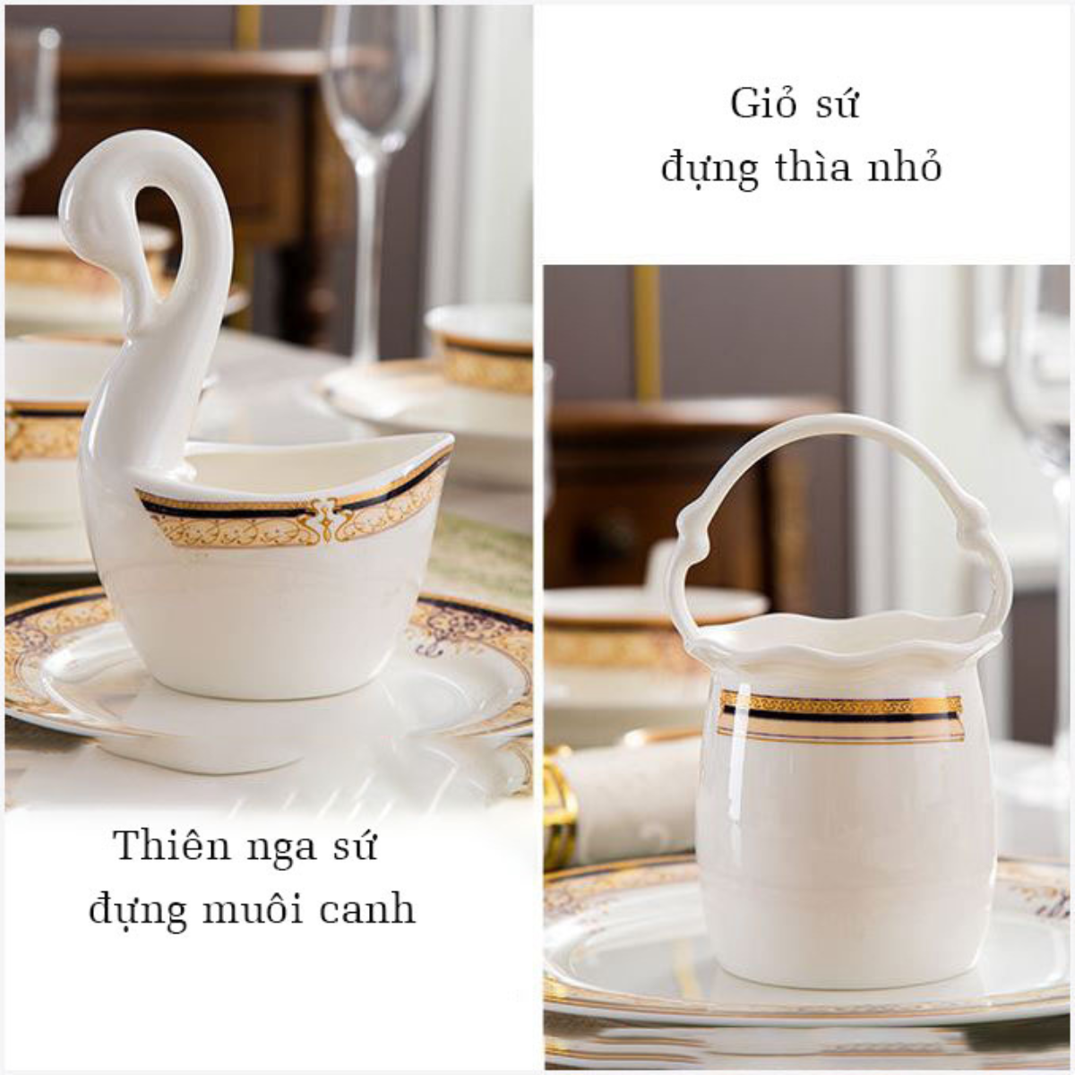 Bộ bát ăn cơm SỨ XƯƠNG Giang Tây cao cấp 60 chi tiết - Bộ chén ăn cơm sang trọng, tinh tế - Bát đĩa mỏng nhẹ nhưng cứng trong và cách nhiệt tốt. Mã GS78