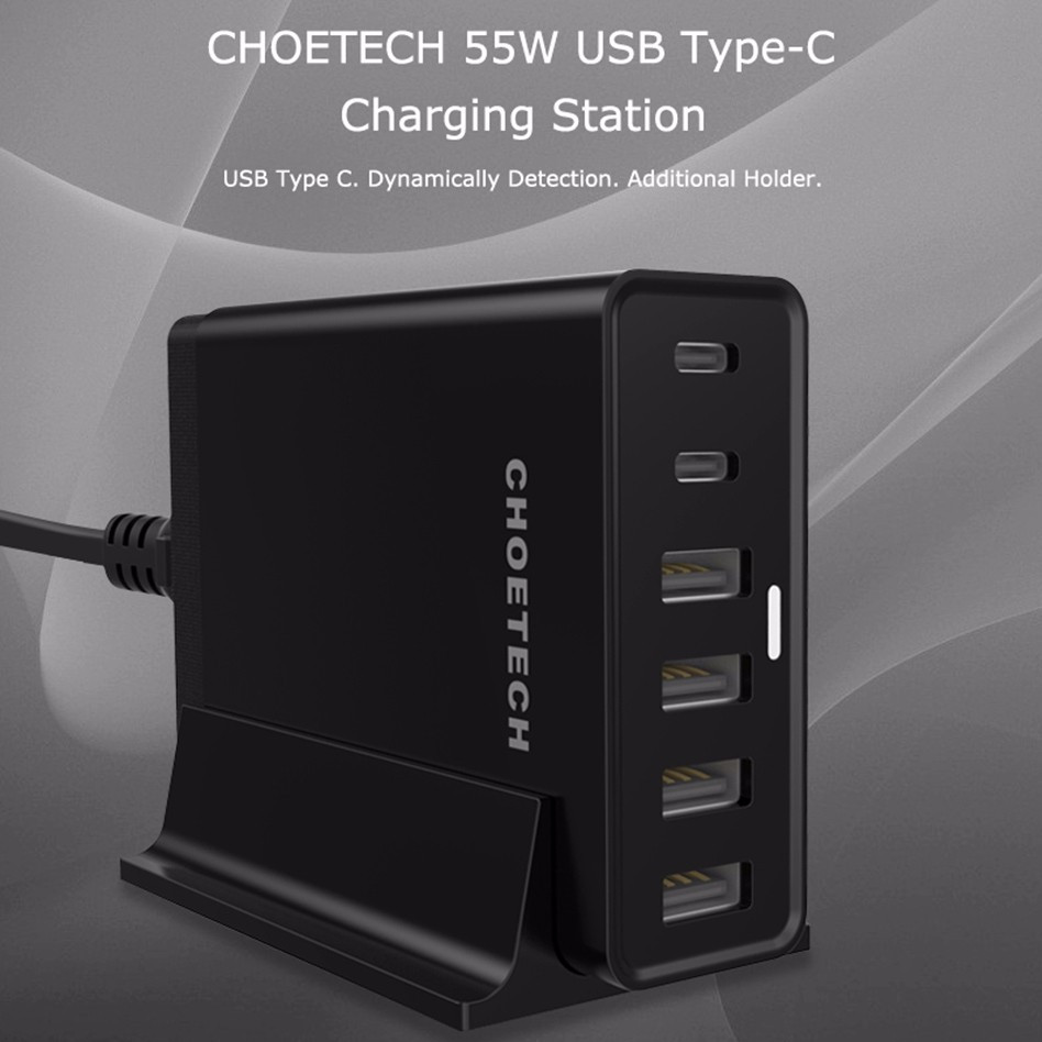 Cóc củ sạc nhanh 55W 4 cổng USB &amp; 2 cổng Type-C hiệu CHOETECH TC42C cho điện thoại / máy tính bảng iPhone iPad Samsung Huawei Xiaomi Oppo Nokia - Hàng chính hãng