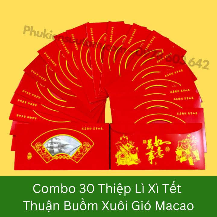 Combo 30 Thiệp Lì Xì Tết Thuận Buồm Xuôi Gió Macao, kích thước: 20cmx10cm, màu đỏ - SP005882