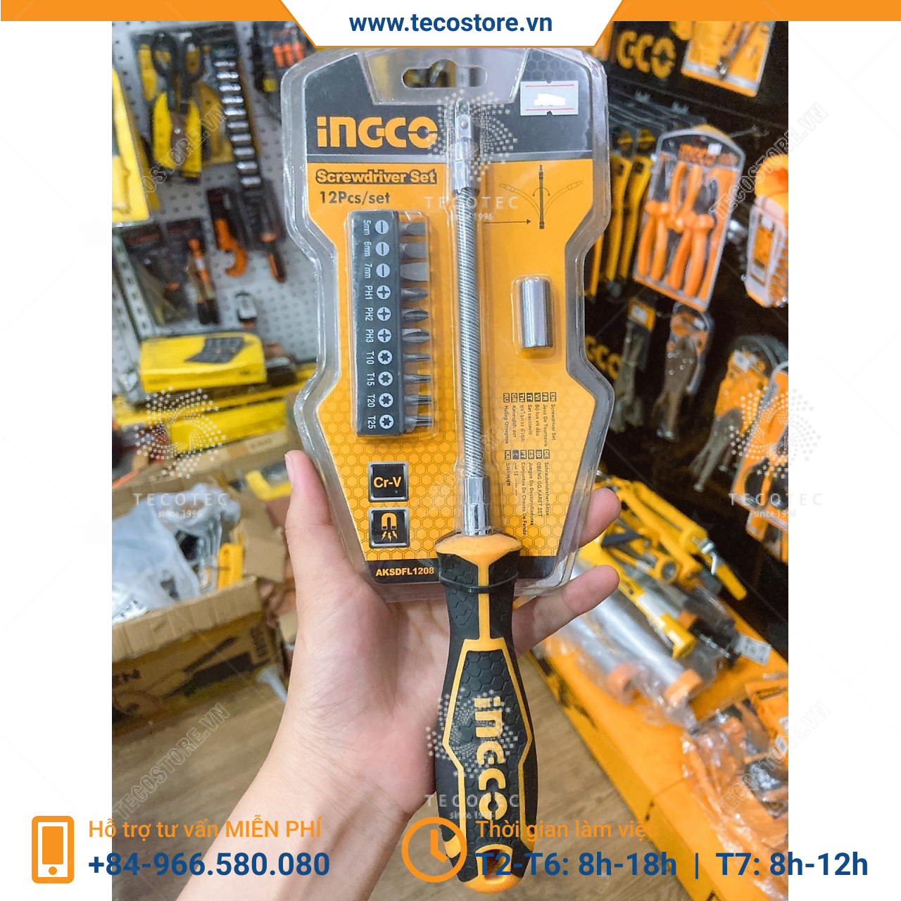Bộ 12 tua vít thay đổi trục linh hoạt INGCO AKSDFL1208