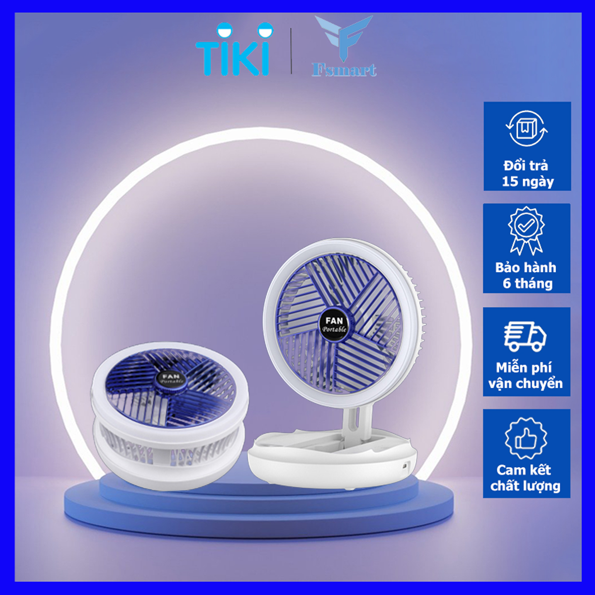 Quạt tích điện mini Đa Năng SeaSy SS83 có đèn Led hỗ trợ Livestream, có thể gấp gọn để bàn hoặc gắn treo tường có 4 mức gió xoay 300 độ - Hàng Chính Hãng