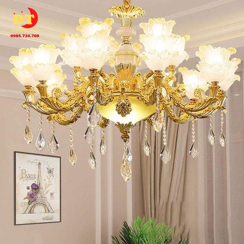 Đèn chùm nến cao cấp phong cách tân cổ điển hiện đại phòng khách DCN