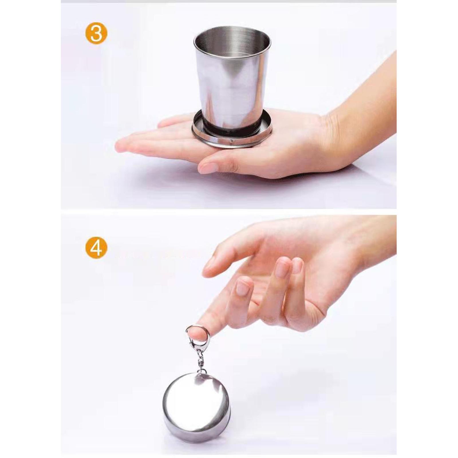Camping Folding Cup with Keychain Telescopic Mug Stainless Steel Camping Mug