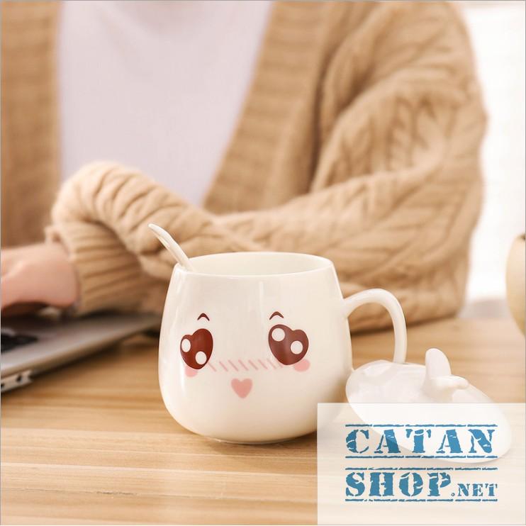 01 Ly cốc sứ có nắp hình biểu cảm siêu cute HK062