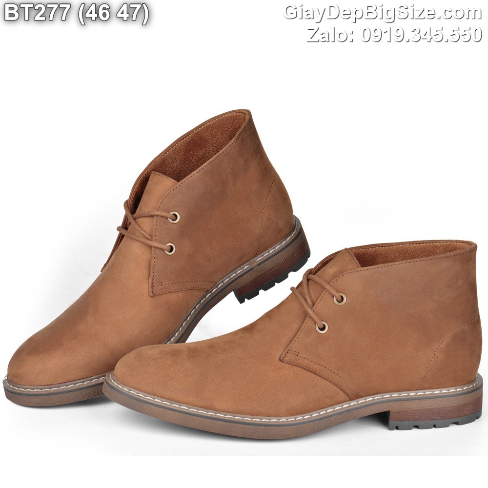 Giày tây cổ lửng, giày da bò sáp ngựa điên cỡ lớn 45 46 47 48 cho nam chân to. Big size chukka boots for wide feet