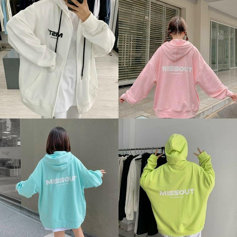 Hình ảnh Áo Khoác Nỉ Missout Khoác Nữ Đủ Màu - Form Unisex Kiểu Áo Hoodie Có Dây Kéo Nữ Size M và L - ÁO KHOÁC THIÊN HÀ