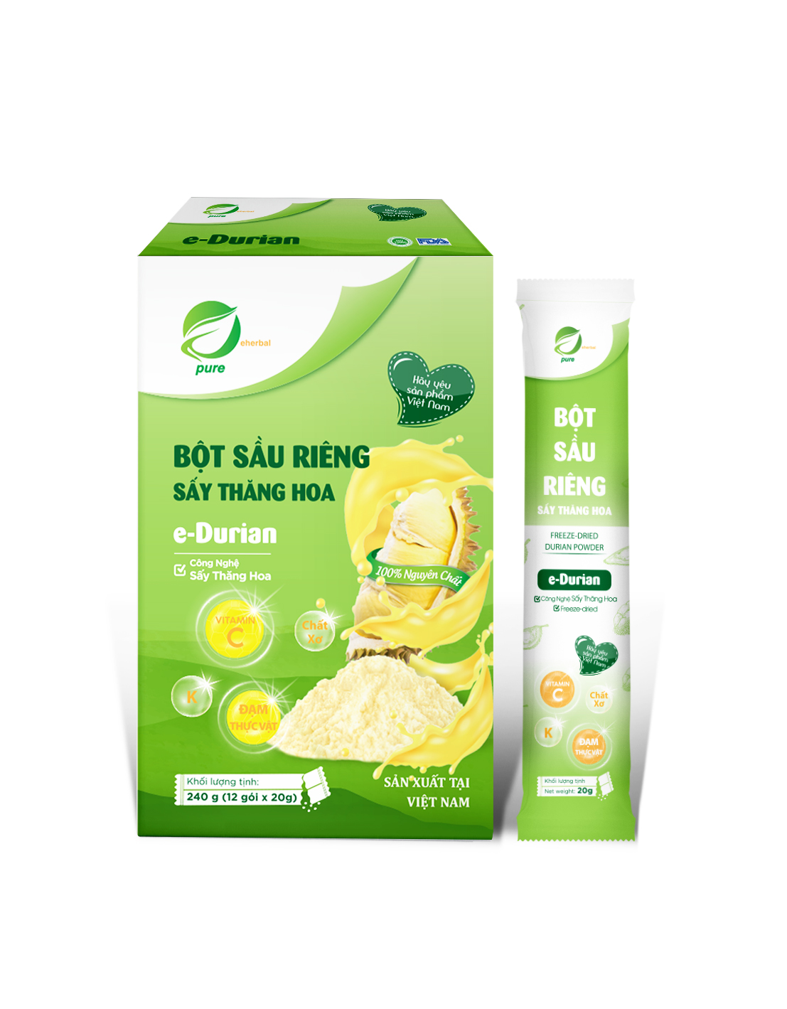 Bột Sầu Riêng Sấy Thăng Hoa Eherbal - Dinh Dưỡng 100% Hoàn Toàn Từ Trái Sầu Riêng Việt Nam