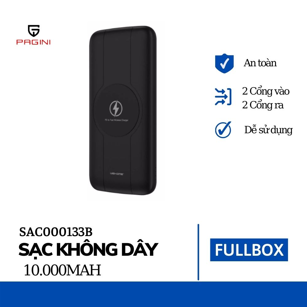 Pin sạc dự phòng không dây Pagini WK WP-133 10000mAh - Hàng nhập khẩu