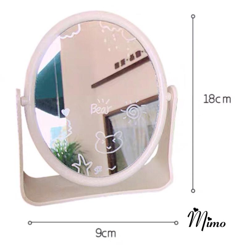 Gương trang điểm để bàn lúa mạch 2 mặt gương xoay 360 độ