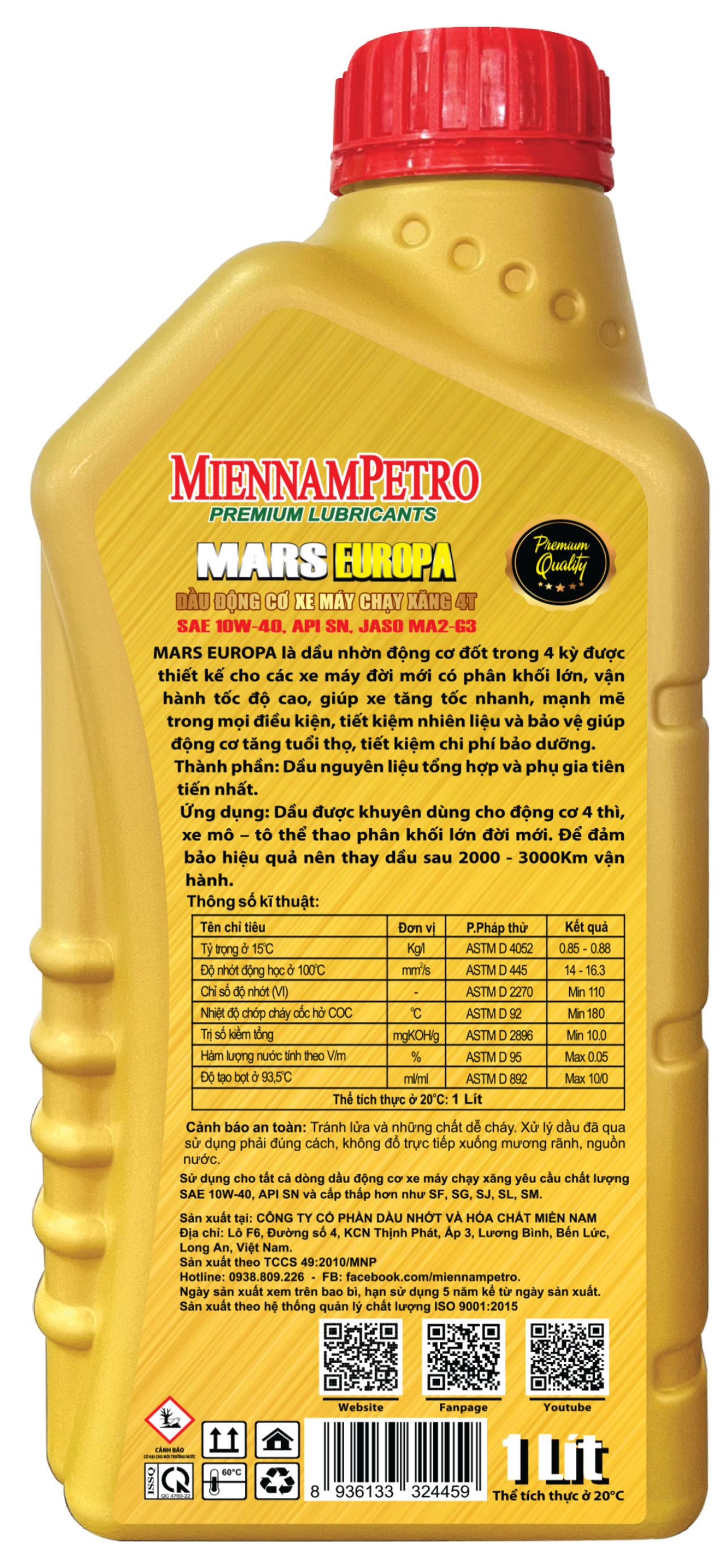 Dầu Nhớt MiennamPetro Mars Europa 4T 10W-40 API SN JASO MA2 800ml Bảo Vệ Động Cơ Xe Máy 4 Thì Và Tiết Kiệm Nhiên Liệu