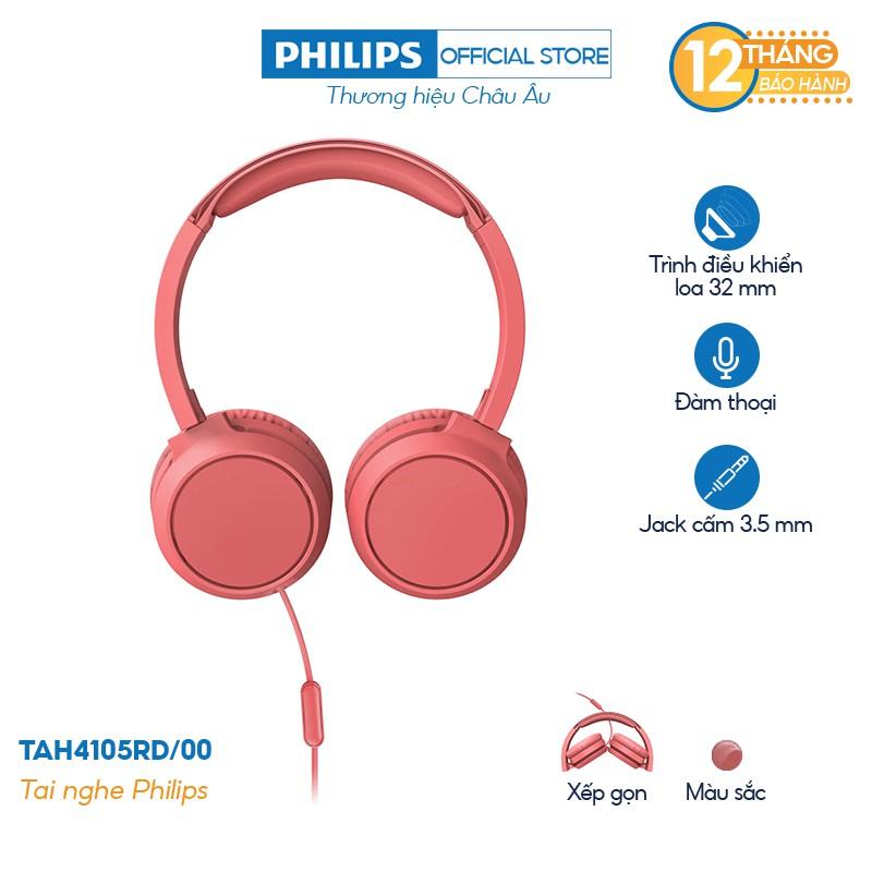 Tai nghe Chụp tai Philips TAH4105RD/00, Có dây - Hàng nhập khẩu
