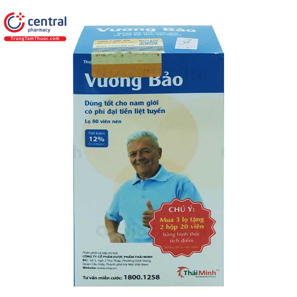 Thực phẩm bảo vệ sức khoẻ VƯƠNG BẢO lọ 80 viên Ngăn ngừa và hạn chế sự phát triển của khối phì đại tiền liệt tuyến