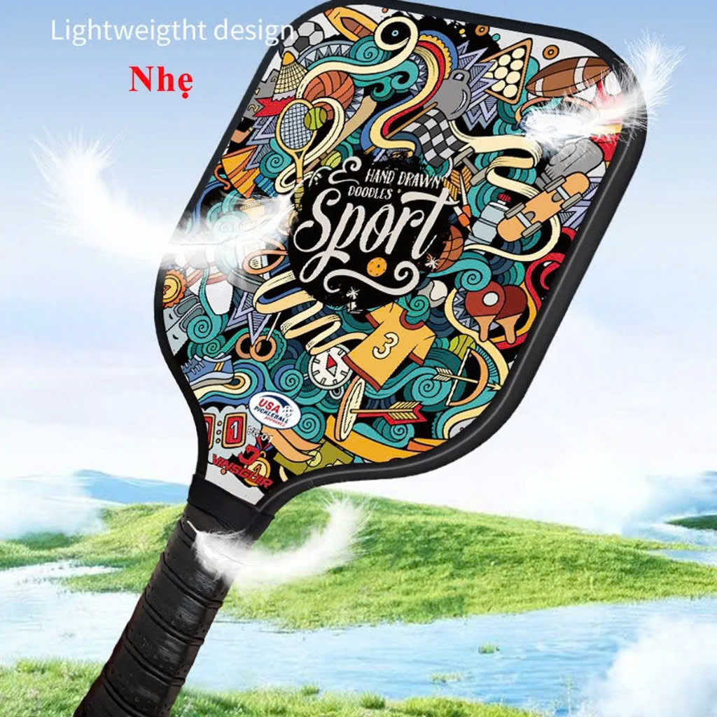 Vợt Pickleball Carbon T700 PRO mặt vợt phủ carbon khối lượng siêu nhẹ mặt nhám bám bóng - Graffiti