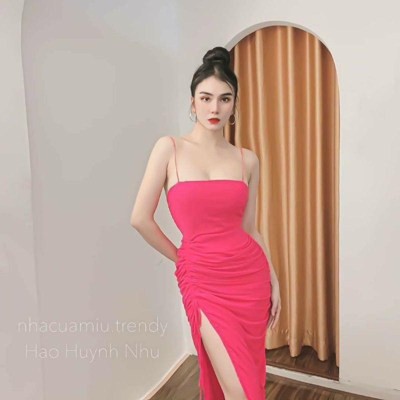 Đầm body 2 dây nhún eo