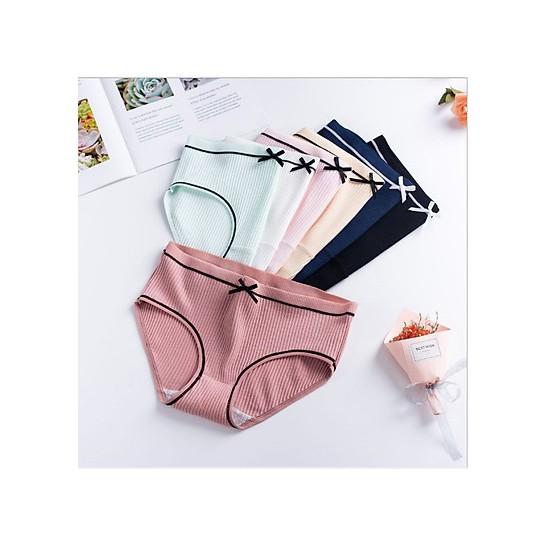 Sét 10 quần lót nữ cotton gân tăm phối nơ cực xinh xuất Nhật