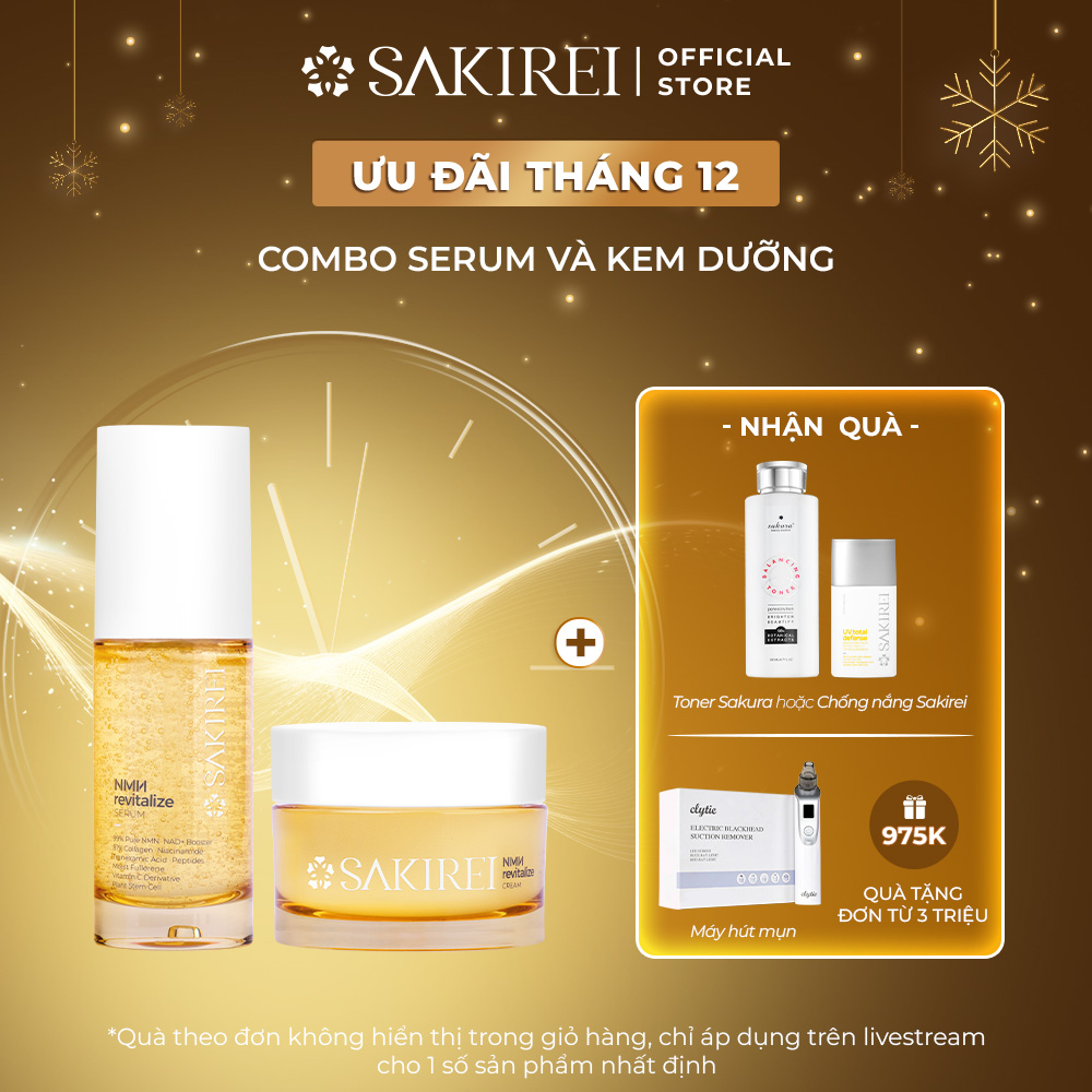 Combo Serum NMN và Kem dưỡng phục hồi da Sakirei NMN Revitalize từ Nhật Bản