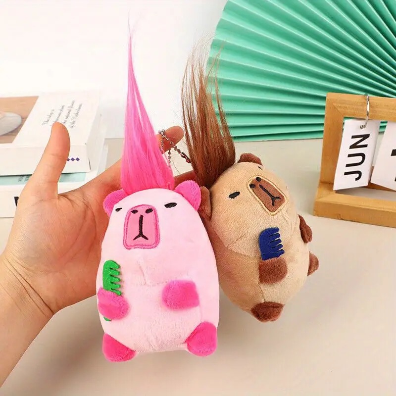 Thú nhồi bông capybara hồng và nâu có tóc xù - Size 20cm - Quà tặng gấu bông chuột lang bộ trưởng ngoại giao đáng yêu