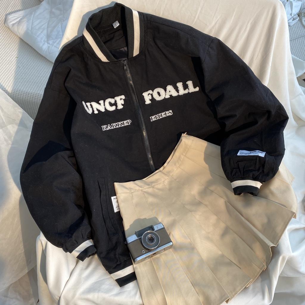 Áo khoác bomber thêu chữ UNCF trước ngực form rộng ulzzang - Made by Fiin