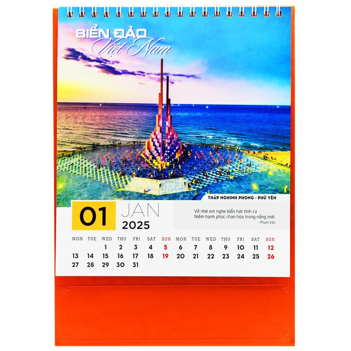 Lịch Bàn Đứng 2025 - Biển Đảo Việt Nam - Văn Lang VL-LB03 - Đế Màu Cam