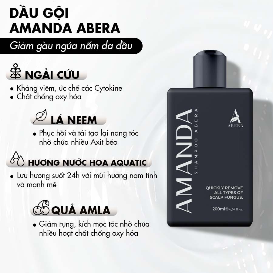 Dầu gội Amanda Abera xử lý nhanh tình trạng gàu, ngứa, nấm da đầu với hương thơm nam tính, quyến rũ - 200ml