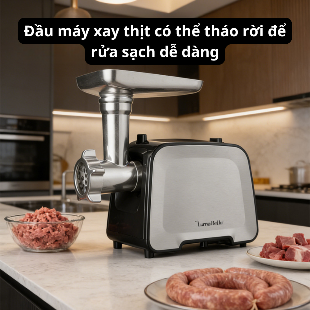 Máy xay nhồi thịt đa năng Lumabella LB-56021 vừa xay thịt, vừa đùn thịt, nhồi lạp xưởng, xúc xích tại nhà, vô cùng tiện lợi - DELIYA - HÀNG CHÍNH HÃNG