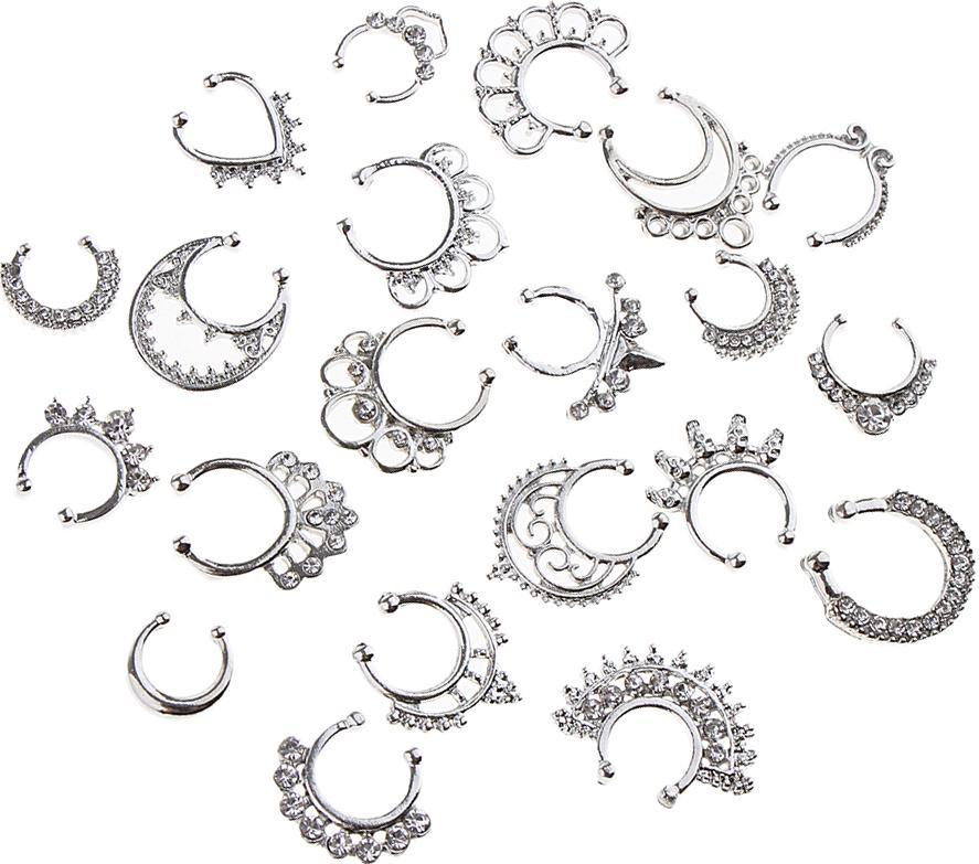 21 Pieces Crystal Fake Septum Clicker Nose Ring Non-piercing Assorted Shape Illusion Piercing Nose Ring Loop