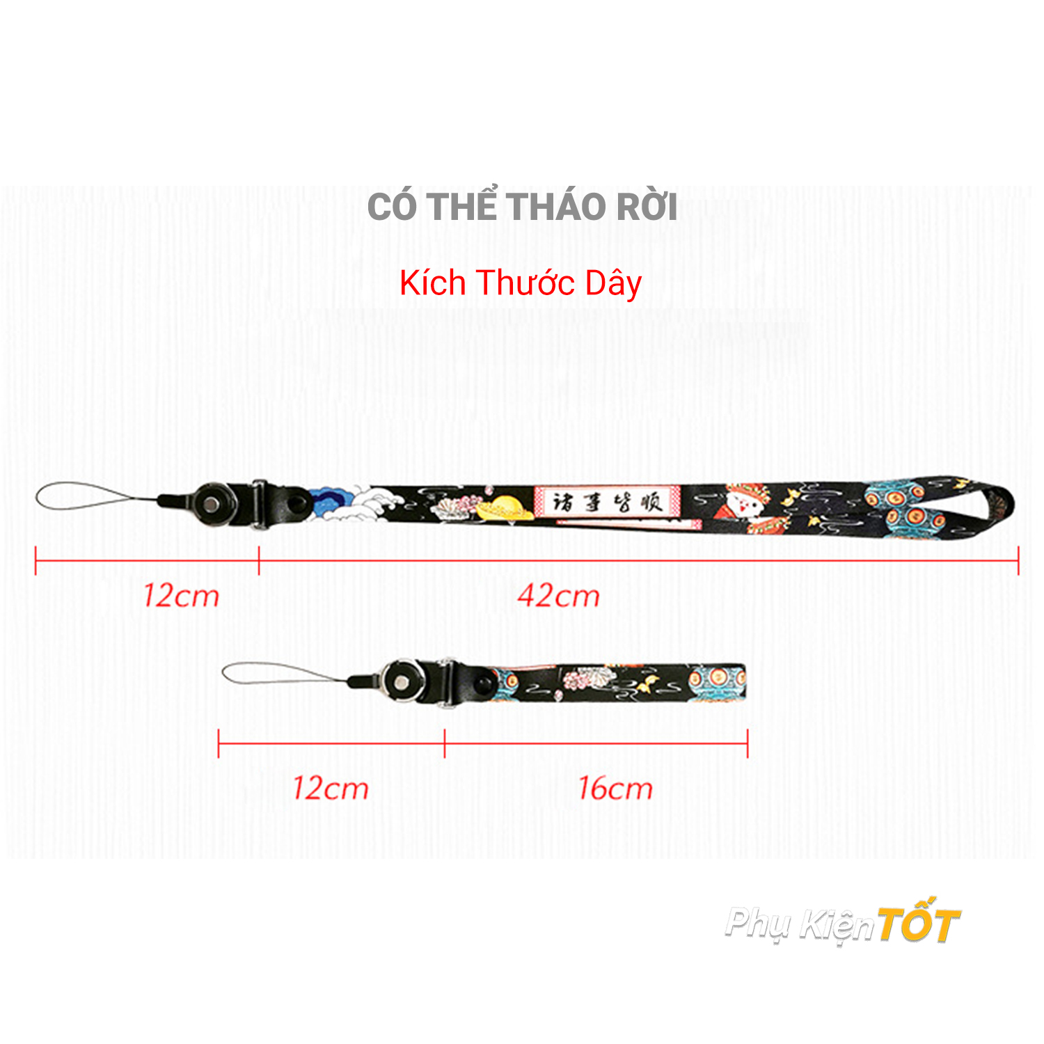 Dây đeo treo điện thoại phong cách cổ trang Strap vải mịn cao cấp - Đen Huyền Bí