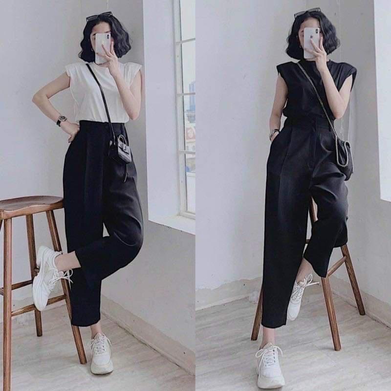 Quần vải ống suông cạp khoá màu đen mềm dáng dài - Quần tây nữ lưng cao ống suông công sở