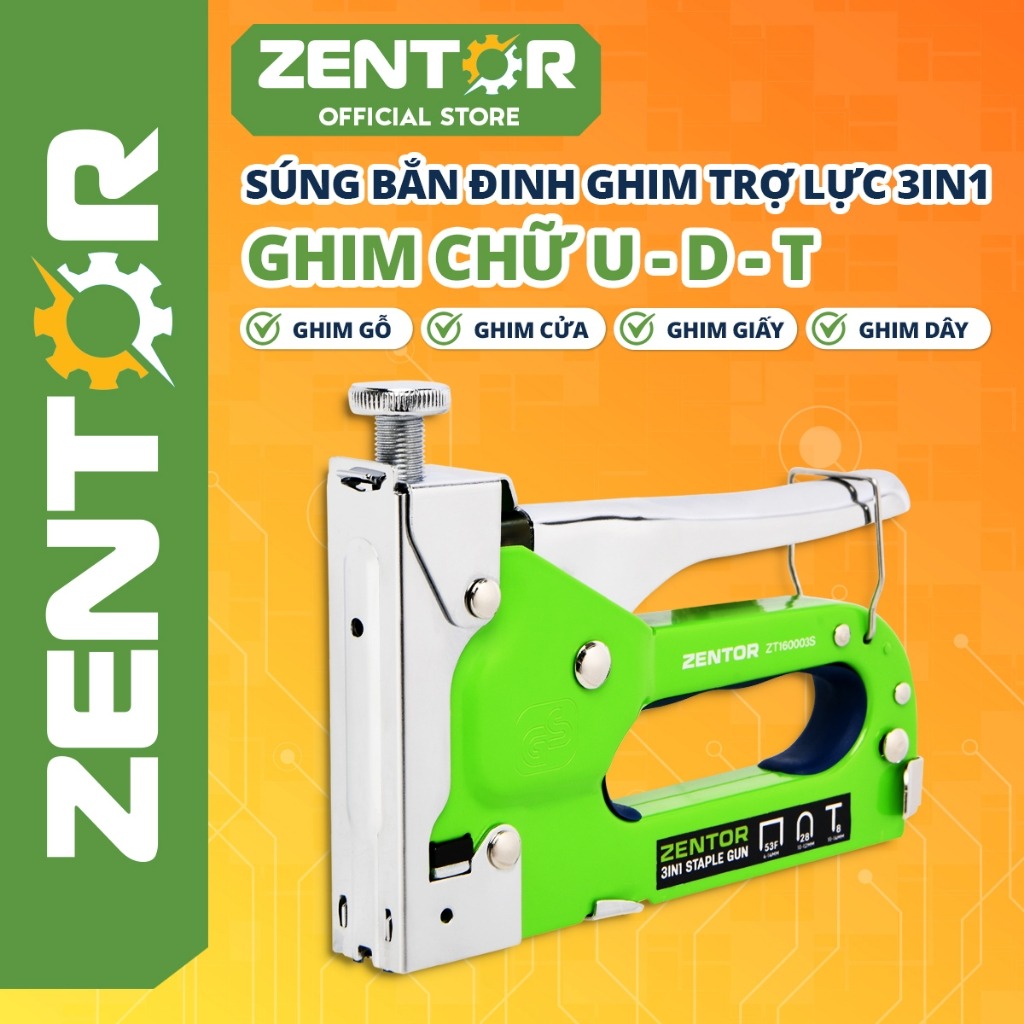 Súng bắn đinh ghim trợ lực 3in1 Zentor Cao Cấp - Máy bắn ghim gỗ, ghim dây điện, ghim cửa đa năng