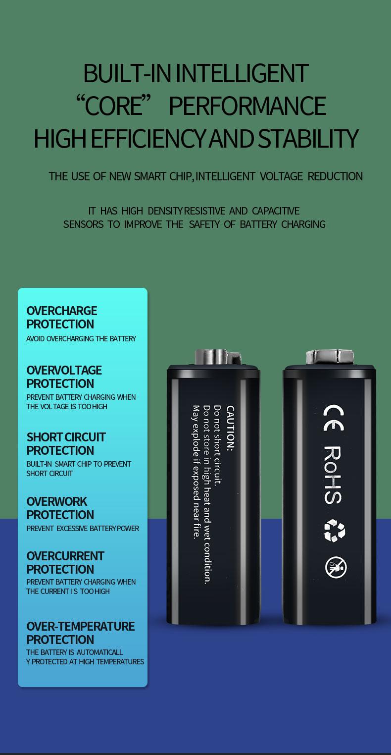 1500mAh type-c USB 9 Volt Pin sạc li-ion 6F22 9V Li ion Pin cho đồ chơi mô hình máy bay trực thăng RC Micrô Màu sắc: 2 cái