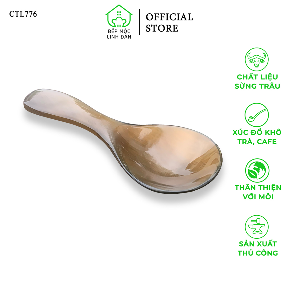 Thìa Xúc Gia Vị Đồ Khô Bằng Sừng HAHANCO Size Nhỏ 9cm_01 Chiếc [CTL776]