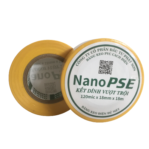 Băng keo cách điện đủ mét Nano PSE 18m màu vàng (01 cây 10 cuộn)