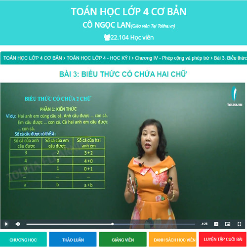 Khóa học TOÁN HỌC CƠ BẢN LỚP 4 - Cô Ngọc Lan - 09 tháng
