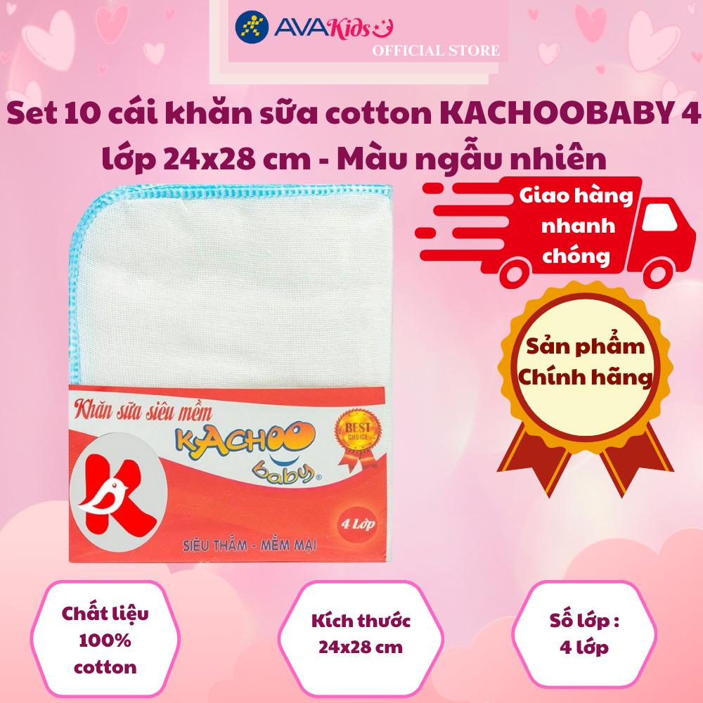 Set 10 cái khăn sữa cotton KACHOOBABY 4 lớp 24x28 cm - Màu ngẫu nhiên