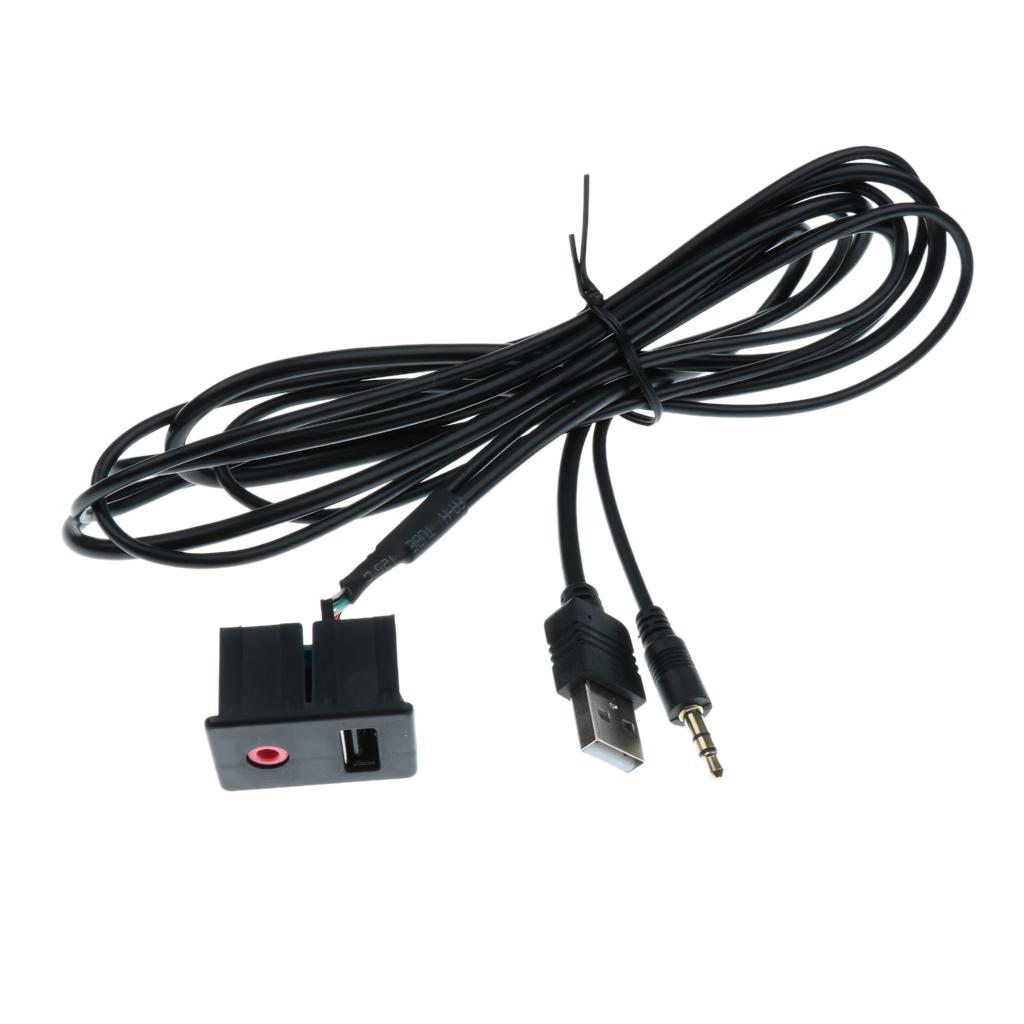 USB AUX Adapter Socket 3.5mm Jack Car Dashboard Extension Cable Connector
