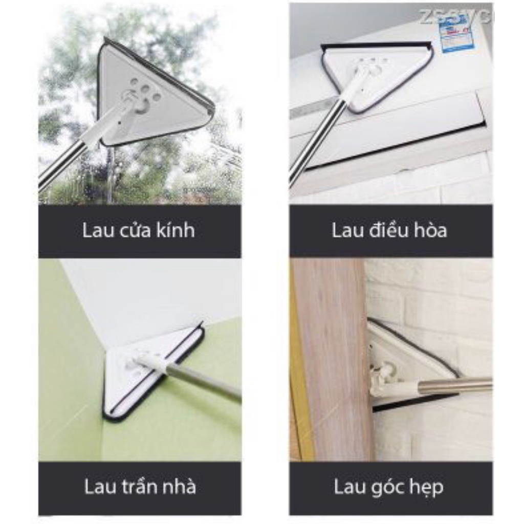 Cây lau nhà tam giác xoay, lau trần nhà, kính 2 mặt Shika Triangle Multi-Functional Mopping