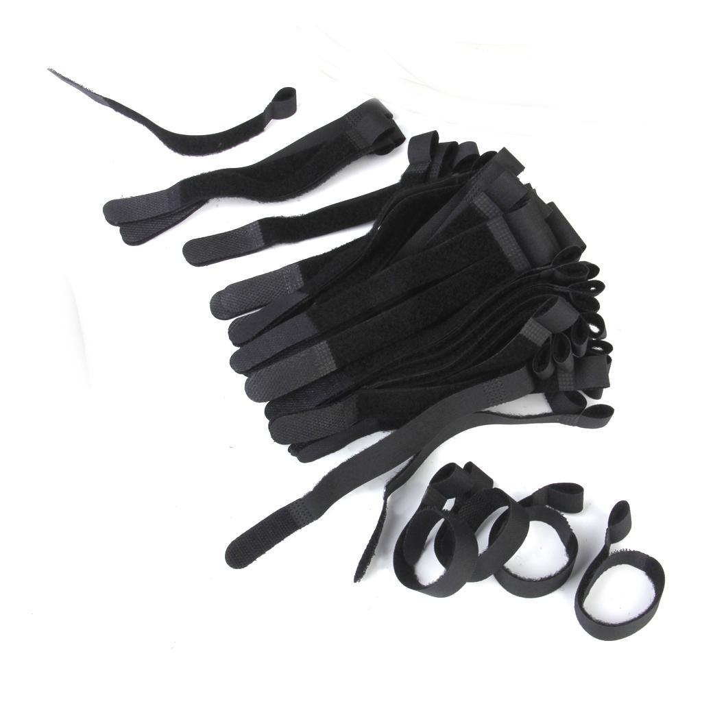 Nylon Straps Cable  Rope Hook and Loop Organiser 80pcs Black