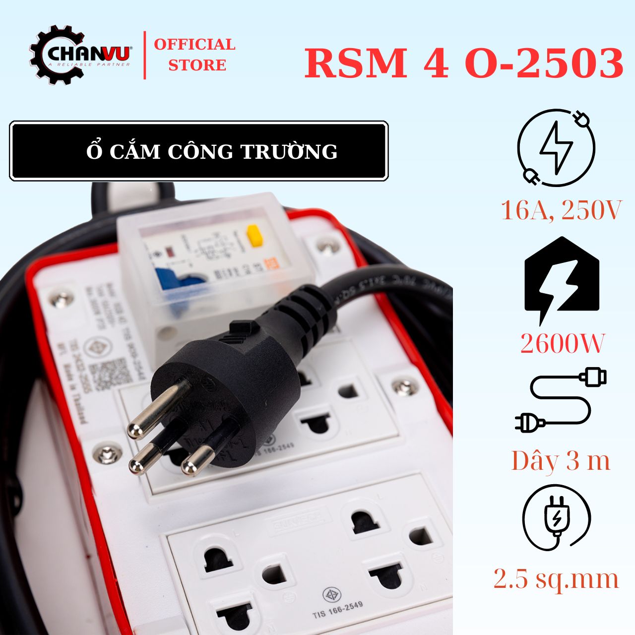 Ổ Cắm Công nghiệp SUNTECH 4 Lỗ Có Nối Đất, Công Suất 2600W, tiêu chuẩn Thái Lan