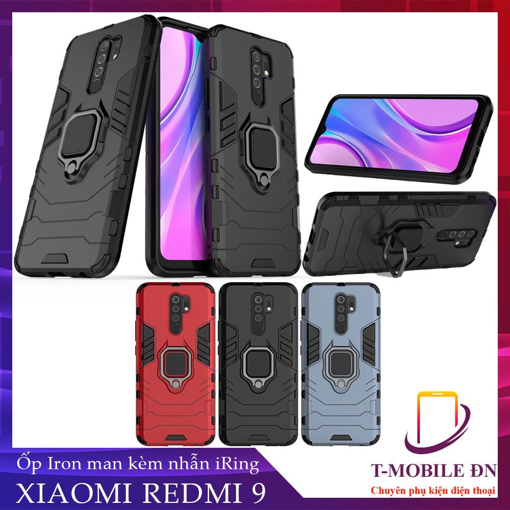 Ốp lưng cho Xiaomi Redmi 9 iron man chống sốc kèm nhẫn xoay chống xem video bảo vệ camera