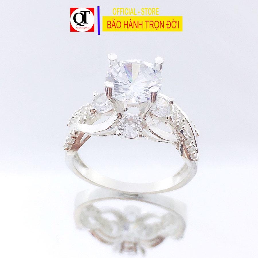 Hình ảnh Nhẫn nữ không gỉ chất liệu bạc thật không xi mạ ổ cao gắn đá kim cương nhân tạo 6ly trang sức Bạc Quang Thản - QTNU13