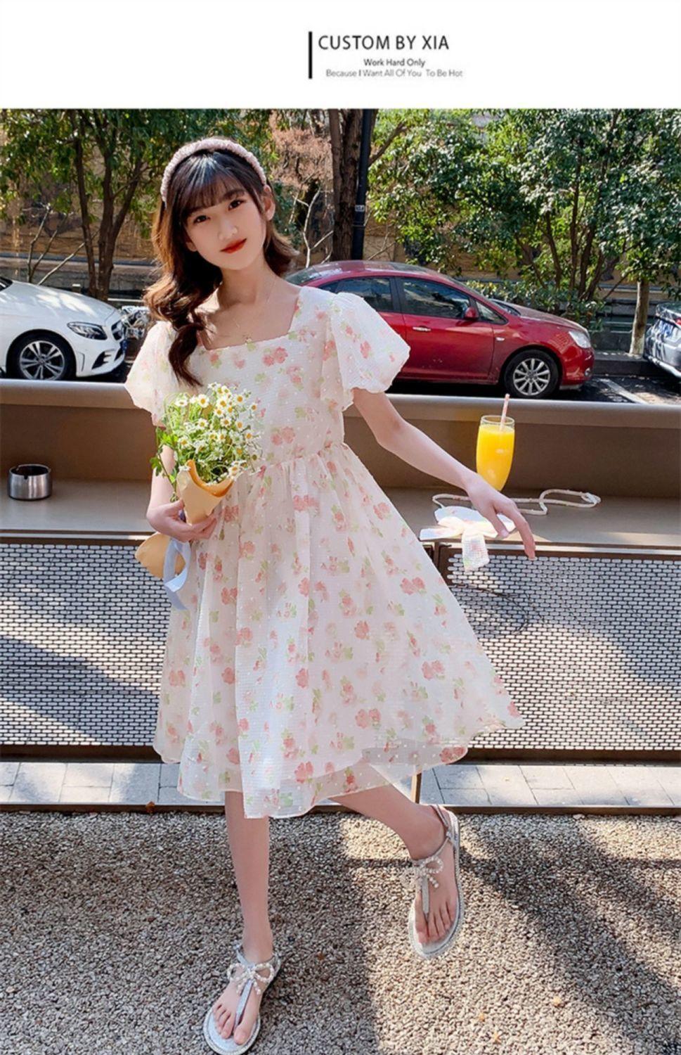 DIYIWEI Cô gái mảnh hoa đầm mùa hè váy 2022 tây cô gái bong bóng tay áo nàng tiên váy váy công chúa trẻ em