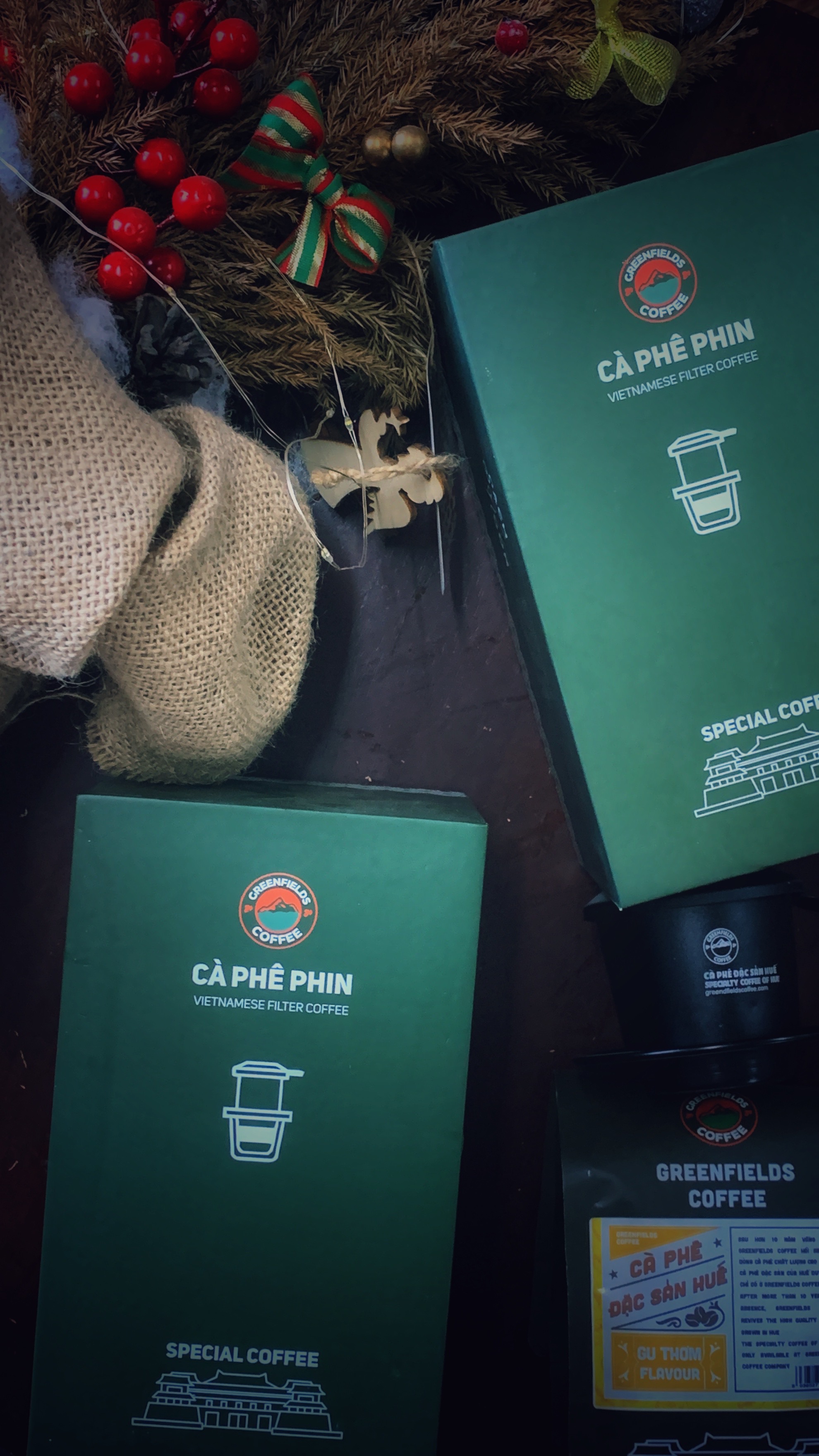 Đặc Sản Huế - Hộp quà tặng cà phê đặc sản Huế - Arabica A Lưới Greenfields Coffee - Xay sẵn pha phin