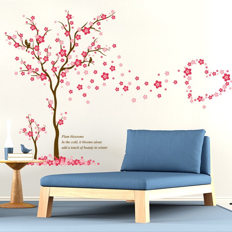Decal dán tường cây đào hồng dễ thương sang trọng