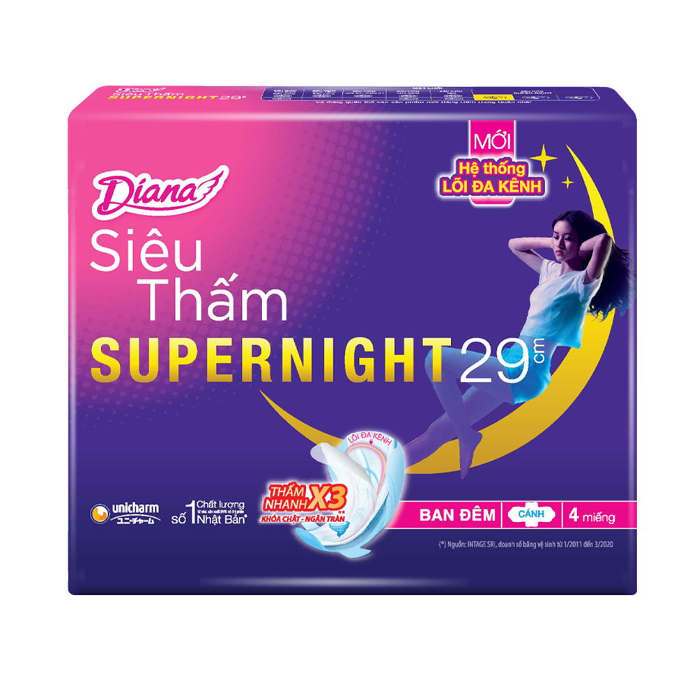 Combo 8 Băng vệ sinh Diana siêu thấm Supernight 29cm gói 04 miếng