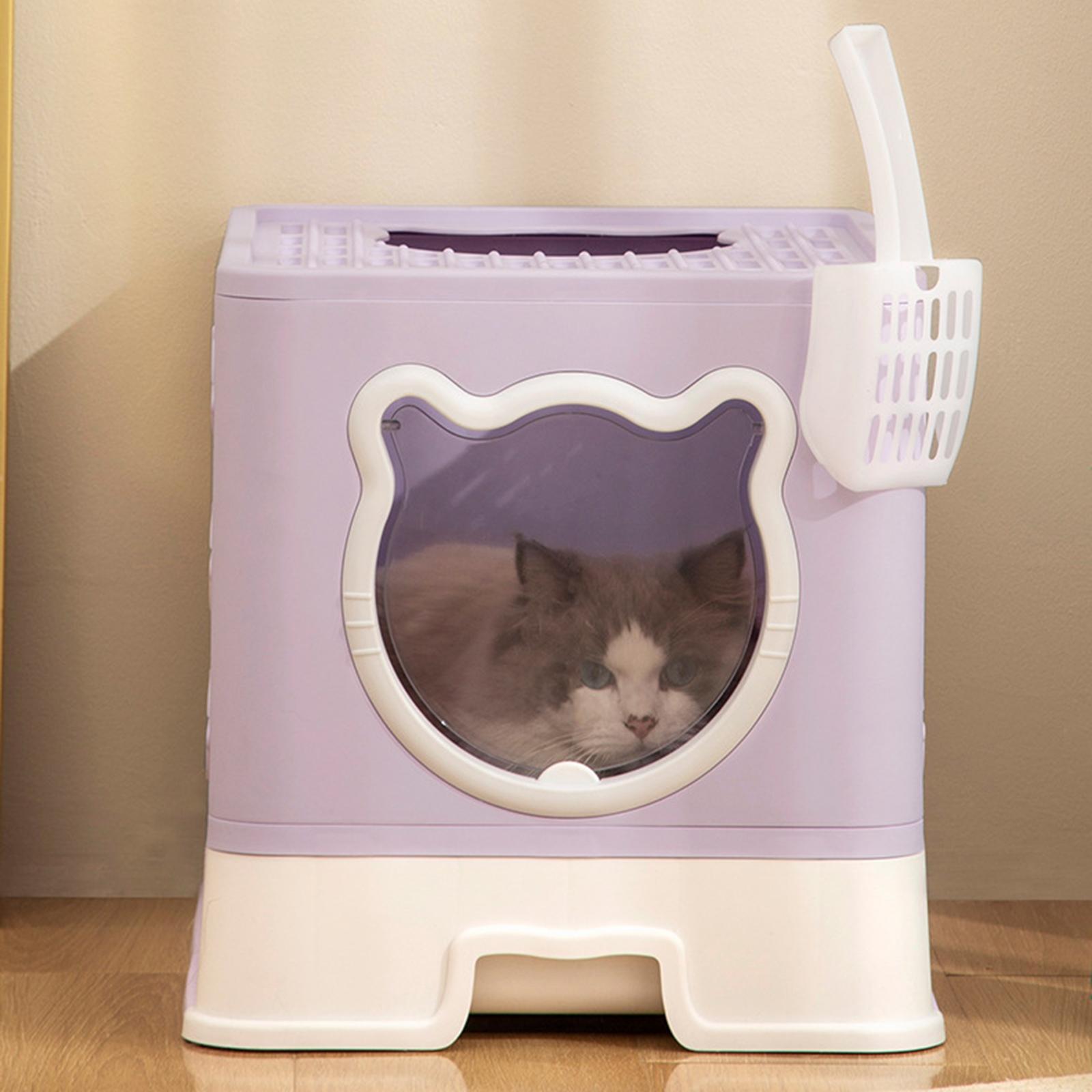 Hooded Cat Litter Box with Lid Enclosed Cat Litter Box Sand Box Container Cats Toilet Pet Litter Tray with Scooper for Rabbit Indoor Cats
