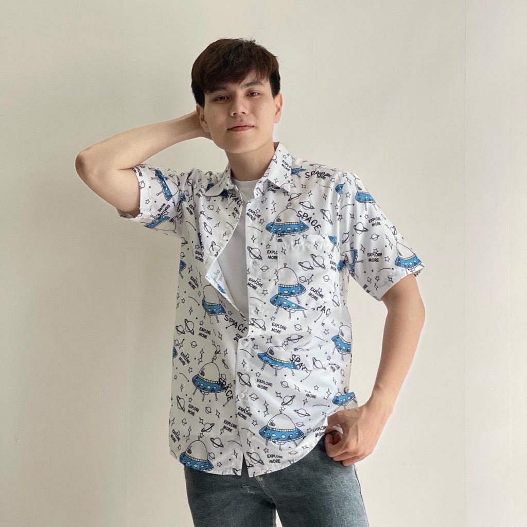 Áo sơ mi lụa ép 3d họa tiết, áo sơ mi đôi, áo sơ mi mùa hè, áo sơ mi nam nữ thời trang - HKSM01