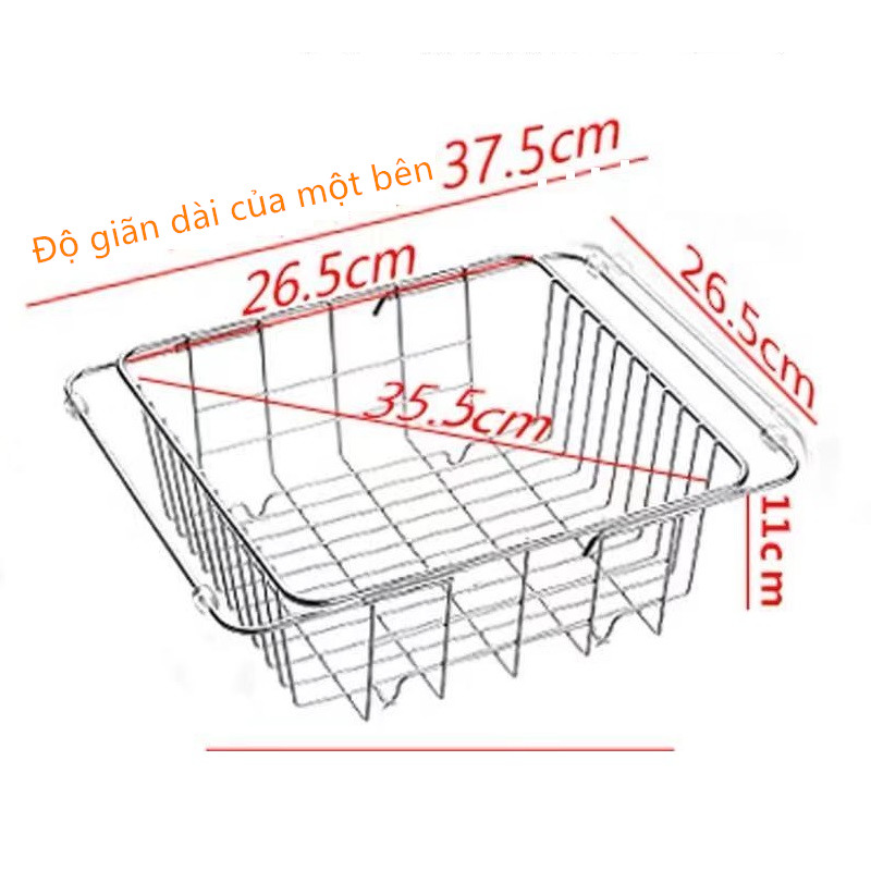 Rổ inox 304 treo bồn rửa chén-kiểu căng đơn phương